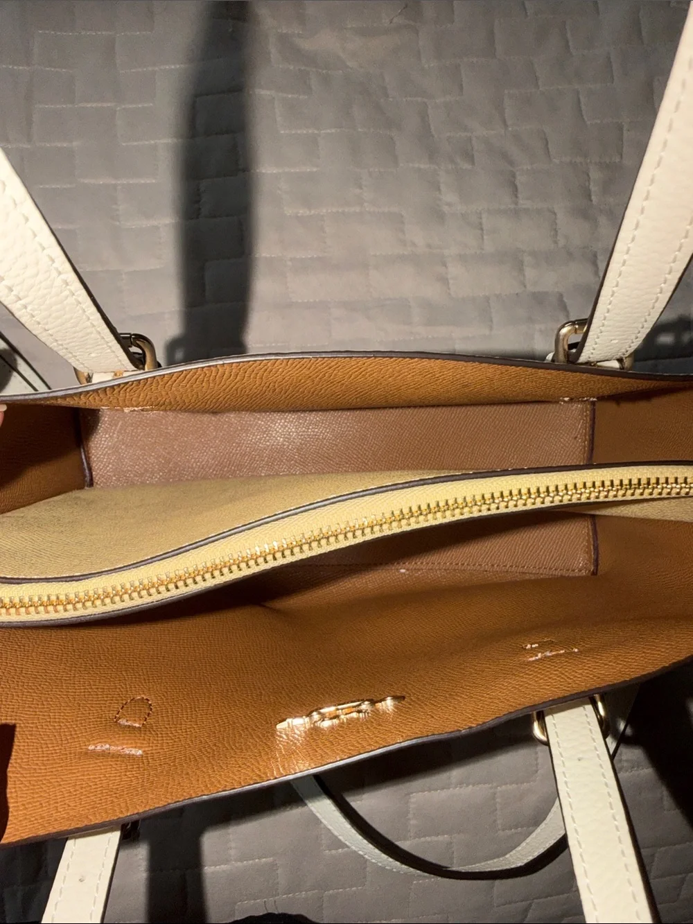 Coach C4084 Mollie Tote Bag Cream Pebble Leather Shoulder Bag with Gold Hardware